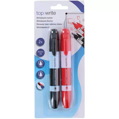Topwrite - Set markere duble pentru tablă cu ștergere uscată, 2 buc. (Negru roșu)