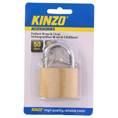 Kinzo - 50 mm-es sárgaréz lakat három kulccsal