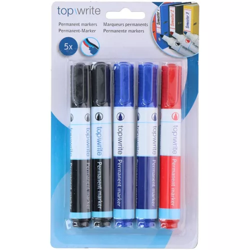 Topwrite - Set markere permanente 5 buc. (negru/albastru/roșu)