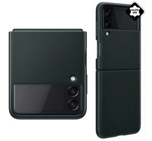 Samsung Galaxy Z Flip3 5G (SM-F711) műanyag telefonvédő (valódi bőr hátlap) FEKETE