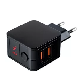   k242a1 Hálózati töltő 2 USB porttal és feszültség/töltőáram mérővel