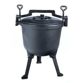   q43m öntöttvas grill lábas bogrács, rögzíthető fedővel