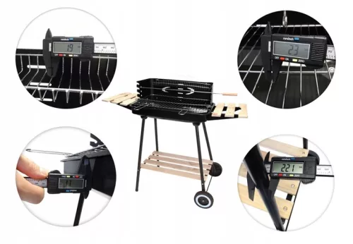 GQ3 Nagy faszén kerti grill kerekeken Rotisserie 3x polcos prémium grillkészlet
