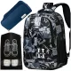 Set rucsac scolar sportiv, K402C, 3 compartimente, impermeabil, 31x16x46cm, cu pachet pentru incaltaminte si penar
