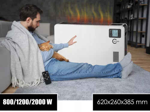 Carruzzo konvektoros fűtőtest, LCD kijelzővel, ventilátorral, 2000w, 60 x 39 x 25 cm