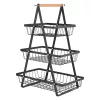 Q81A háromszintes, kosaras fém állvány gyümölcsök, zöldségek tárolására