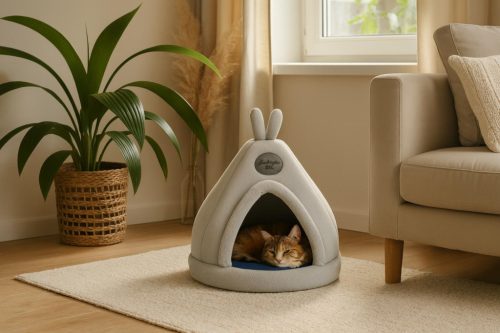 Tipi alakú kutyafekhely, macskaágy szürke