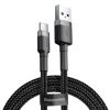 Baseus Cafule Cable Durable Nylon adat és töltőkábel (nejlon bevonat, USB / USB-C QC3.0 2A 2m) (CATKLF-CG1) - CATKLF-CG1, Fekete/Szürke