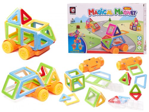 Set Inteligent de Constructie Mini Play Magnet IdealStore, Include 38 de Piese Magnetice Multicolore, Modele si Forme Nelimitate de Construit, Educativ- Creativ, Maganeti Neodim, Incurajeaza Gandirea Creativa
