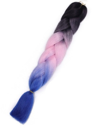 Szintetikus haj szivárvány ombre fekete-rózsaszín-kék