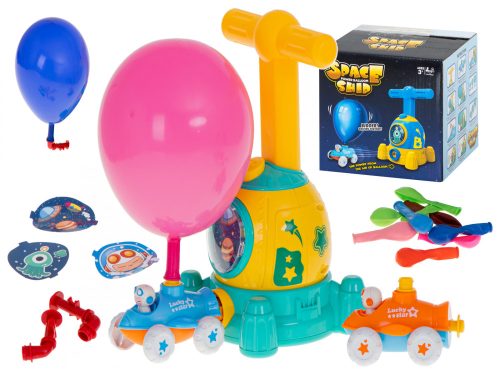 Set jucarie pentru copii, masinutele zburatoare, lansator baloane, Capsula Spatiala, include 2 masinute si 10 baloane
