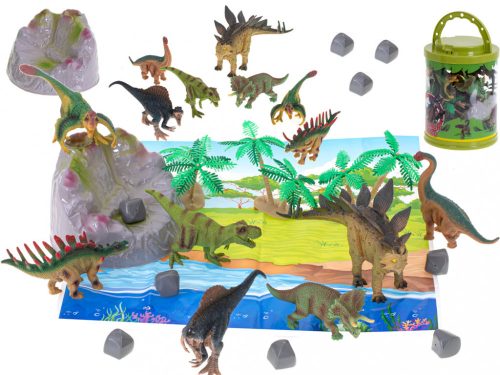 Állati figurák dinoszauruszok 7db + alátét és kiegészítők készlet