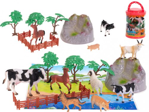 Farm állat figurák 7db + alátét és kiegészítők készlet