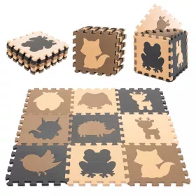   OEM Habszivacs puzzle szőnyeg gyerekeknek 9el. bézsbarna-fekete 85cm x 85cm x 1cm