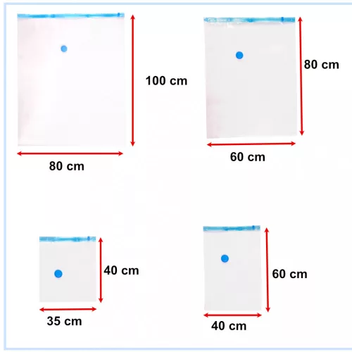 OEM Vákuumzsákok ruhákhoz 8 db 4 méret 35x40cm, 40x60cm, 60x80cm, 80x100cm, 60x80cm, 80x100cm