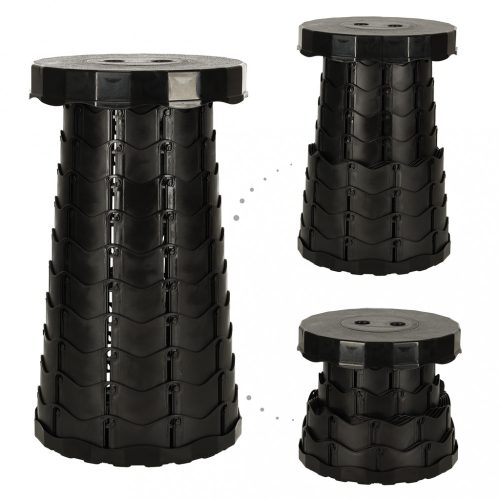 Összecsukható szék, kihúzható zsámoly, otthoni, kerti, kempingezési zsámoly, fekete