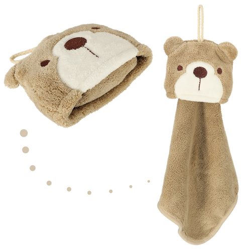 Gyermek kéztörlő óvodába, 42x25cm, barna mackó