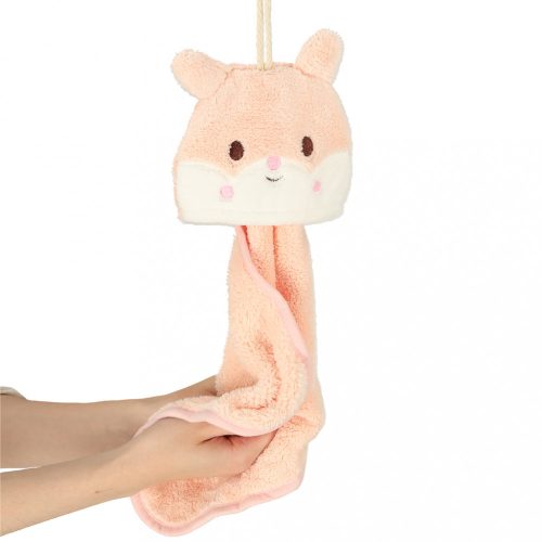 Gyermek kéztörlő óvodába, 42x25cm, rózsaszín nyúl