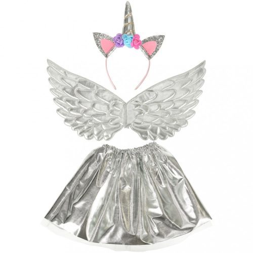 Karneváli jelmez unikornis álruhás szoknya ezüst fejpánt