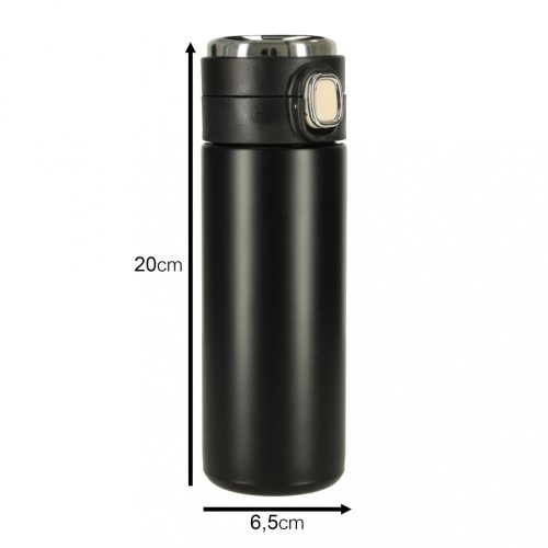 Termálvizes palackos bögre szájrésszel, LED termosz, 420ml, fekete