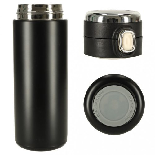 Termálvizes palackos bögre szájrésszel, LED termosz, 420ml, fekete