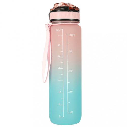 Vizes palack, szívószálas palack, mérőpohár, 1l, rózsaszín, kék