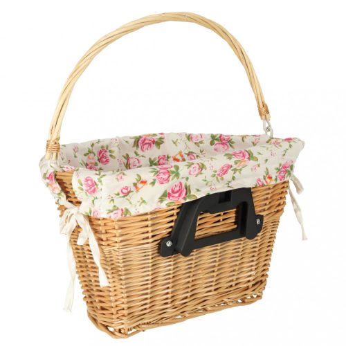 Fonott kerékpárkosár, első kosár, fonott betét virágokkal