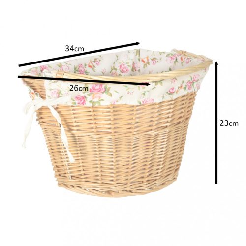 Fonott kerékpárkosár, első kosár, fonott betét virágokkal