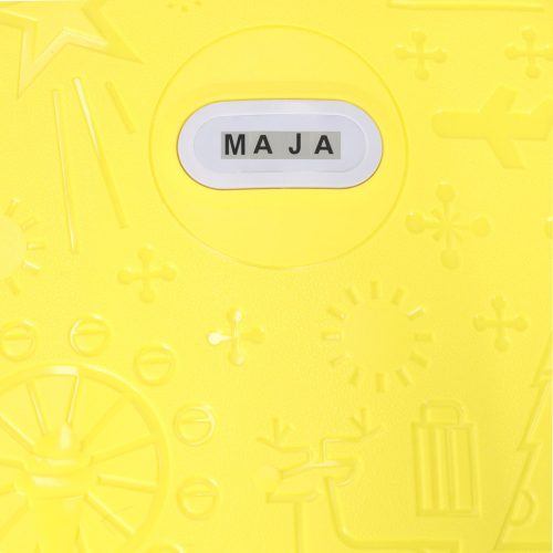 Kabinos utazóbőrönd kerekes gyerekeknek, LED-es kézipoggyász névvel, sárga 43 cm x 30 cm x 19 cm