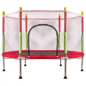   Trambulin otthoni kertbe gyerekeknek, labdahálóval, 140 cm, 55 hüvelykes, piros