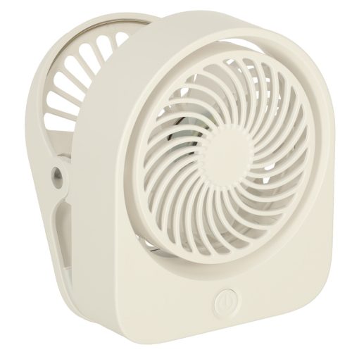 Asztali ventilátor, csipesszel, vezeték nélküli, USB hűtés, 3 teljesítményszint, 11,5 cm, fehér