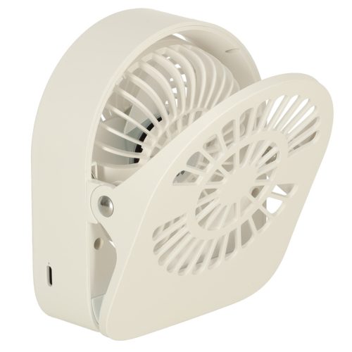 Asztali ventilátor, csipesszel, vezeték nélküli, USB hűtés, 3 teljesítményszint, 11,5 cm, fehér