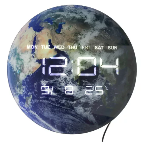 Planet Earth falióra LED kijelzővel, 32 cm, kék