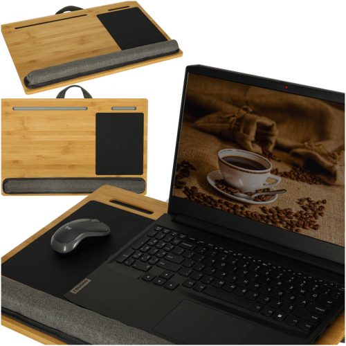 Hordozható laptop asztal, ágytálcás, öltámasz, fa párnával