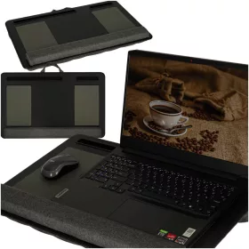   Laptop asztal, hordozható ágytálcás térdtámasz, fekete, párnával