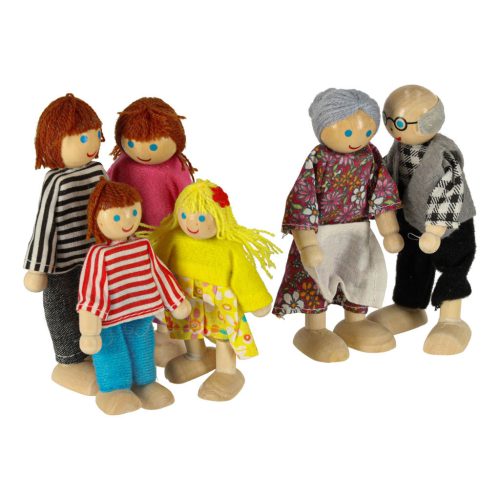 Babák babaházba, fababa, babák, család, 6 darab.