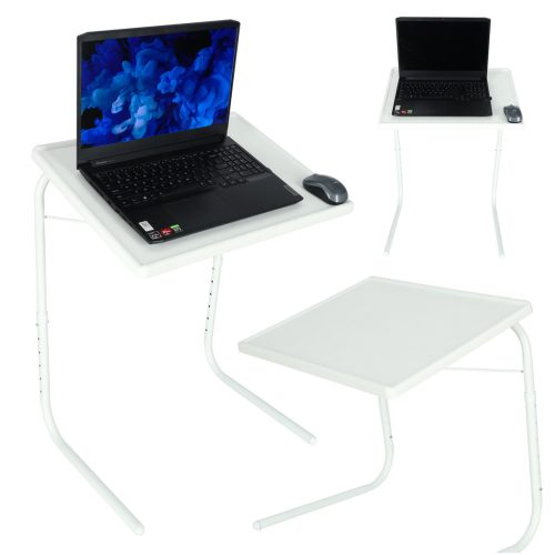 Laptop asztal laptophoz, multifunkcionális asztalhoz, összecsukható, állítható, 69 cm, fehér
