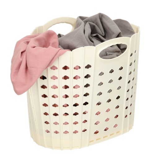 Mosodakosár, összecsukható, fürdőszobai rendszerező fogantyúval, krémszínű