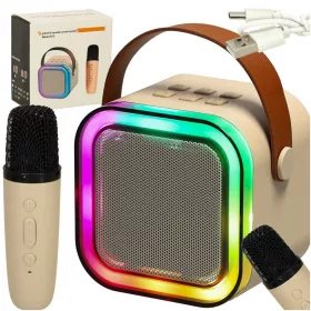   Karaoke szett mikrofonnal + hordozható hangszóró BLUETOOTH USB LED bézs