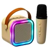 Karaoke szett mikrofonnal + hordozható hangszóró BLUETOOTH USB LED bézs