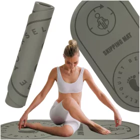  Fitneszszőnyeg jógagyakorlatokhoz, ugrókötél, hangszigetelt, csúszásmentes, 125x61,5x0,6 cm, szürke