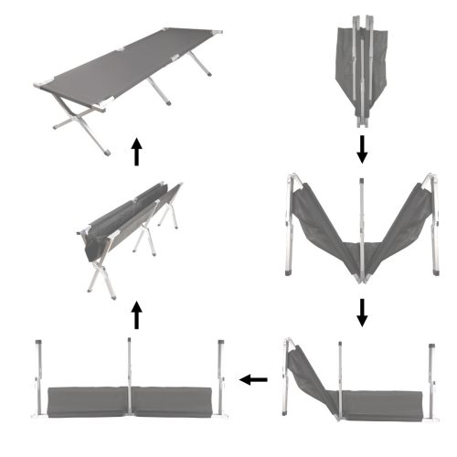 Összecsukható kempingágy, kenu, fekete, 150 kg