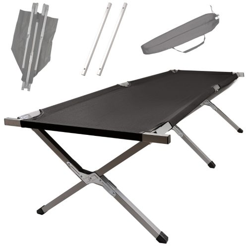 Összecsukható kempingágy, kenu, fekete, 150 kg