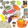 Gyerek pénztárgép szupermarketbe, szkennerbe, számológépbe, tartozékokkal, 36 db-os kosár.