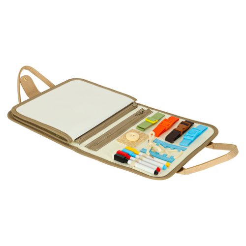 Montessori szenzoros manipulációs tábla bőrönd dinoszauruszok