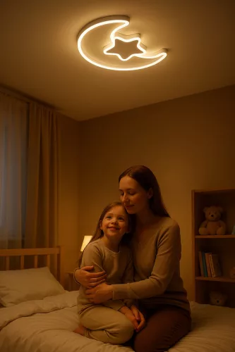 LED mennyezeti lámpa gyerekszobába dimmelhető LUMELA + távirányító hold fehér