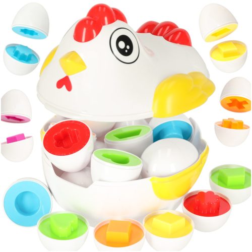 Oktató kirakó válogató, párosítja a tojás formáit 12 db-os tyúk