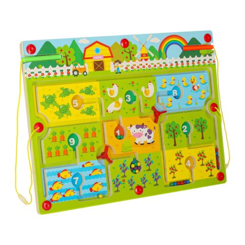 Játék labirintus mágneses tábla fa utazó farm 2 játékos