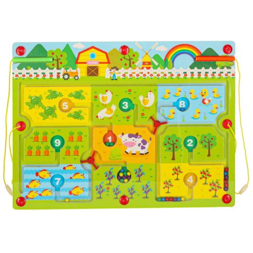 Játék labirintus mágneses tábla fa utazó farm 2 játékos