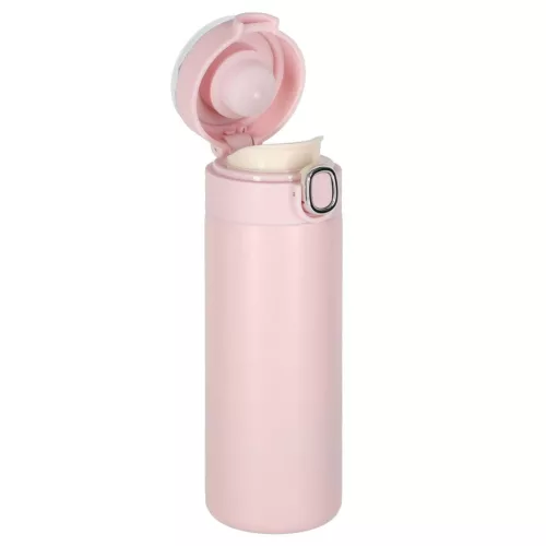 Termikus bögre szájkosárral LED termosz 420ml rózsaszínű